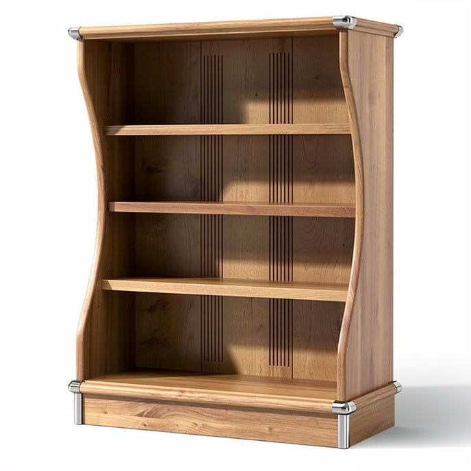 **Elegant Curved Wooden Bookshelf with Open Shelves**