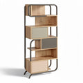 **Title:** Modern Geometric Bookshelf with Mixed Material Design