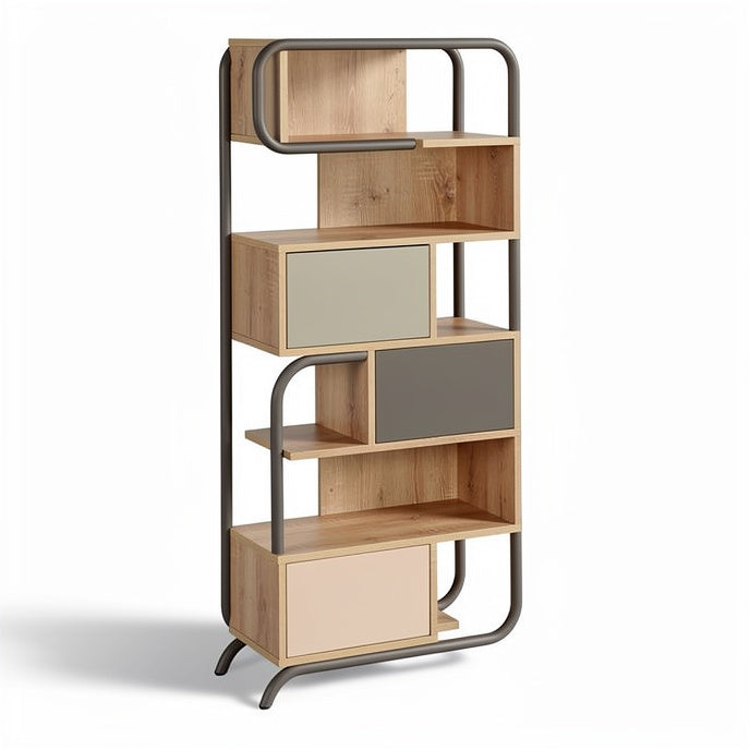 **Title:** Modern Geometric Bookshelf with Mixed Material Design