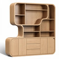 **Modern Curved Wooden Cabinet with Open Shelving**