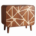 **Geometric Patterned Wooden Sideboard with Curved Edges**