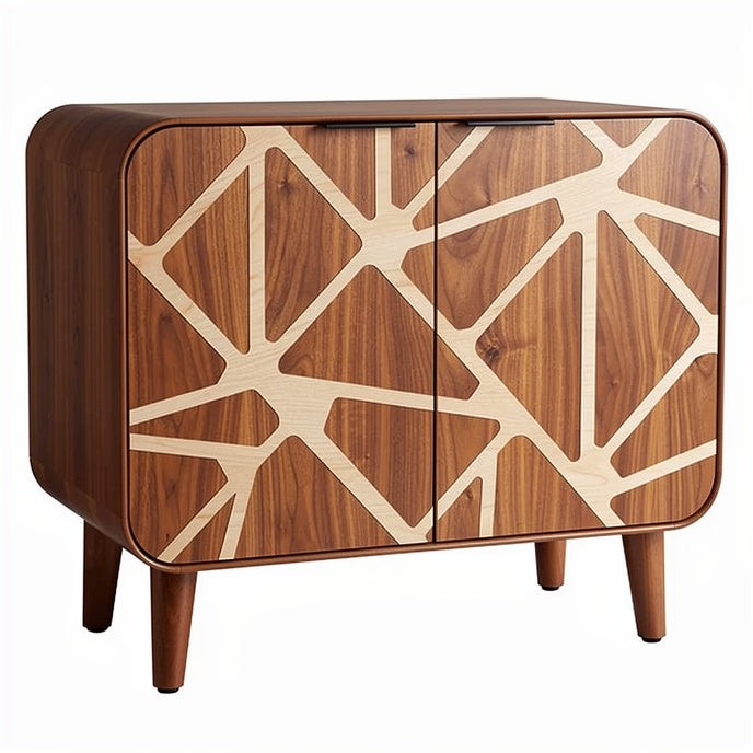 **Geometric Patterned Wooden Sideboard with Curved Edges**