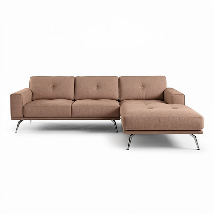 **Modern L-Shaped Sofa with Sleek Metal Legs and Plush Upholstery**