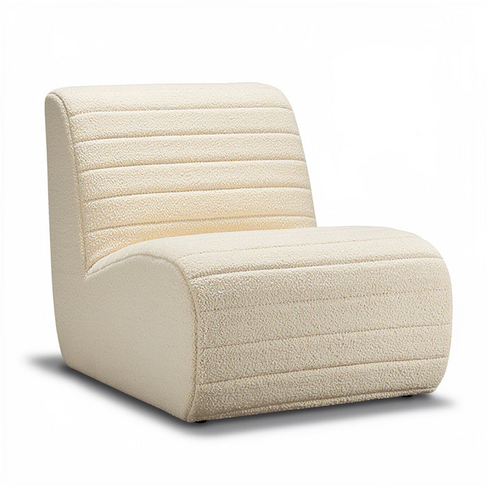 **Modern Curved Lounge Chair with Textured Fabric Upholstery**