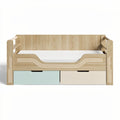 **Title:** Modern Wooden Toddler Bed with Storage Drawers