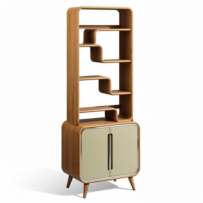 Modern Bamboo Bookshelf with Innovative Curved Design and Storage Cabinet